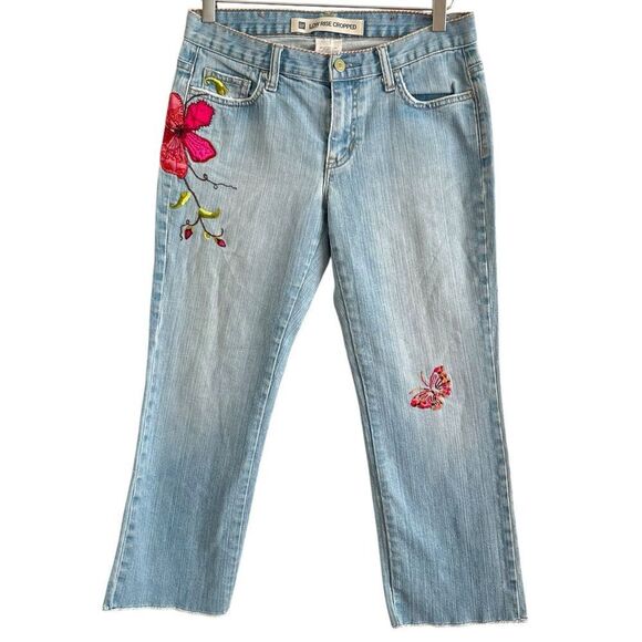 GAP Y2K Floral Butterfly Embroidery Cropped Jeans Sz 6 Low Rise kick flare Boho - Picture 1 of 14